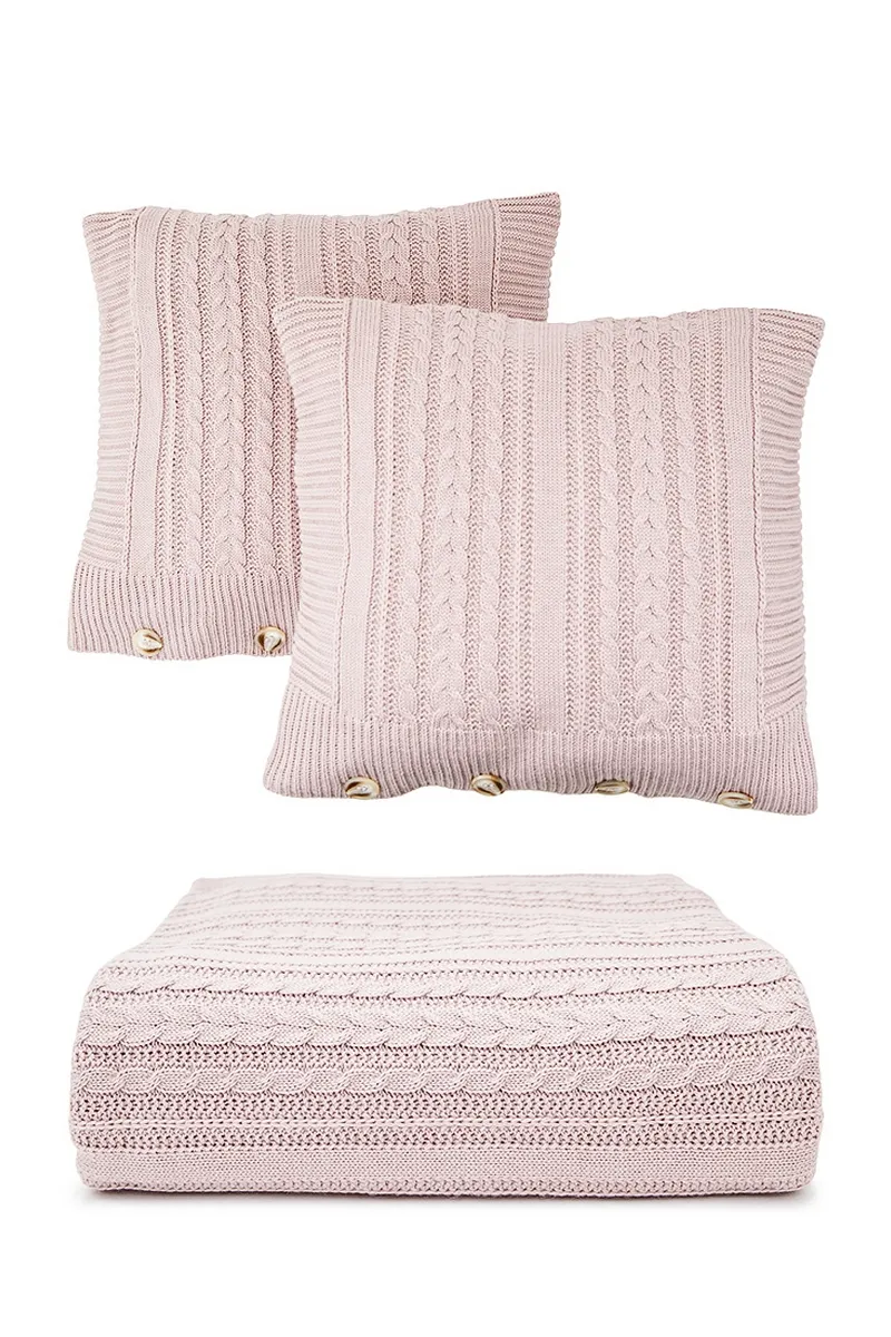 В'язане покривало з наволочками SEWEL OA795 220х240 Пудра