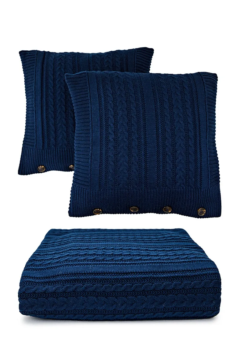 В'язане покривало з наволочками SEWEL OA795 220х240 Темно-синій