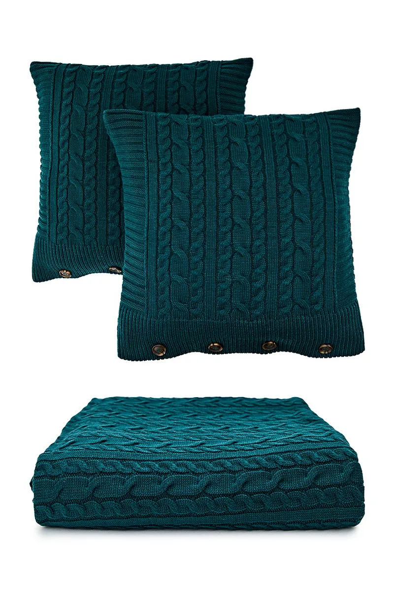 В'язане покривало з наволочками SEWEL OA797 180х240 Темно-зелений