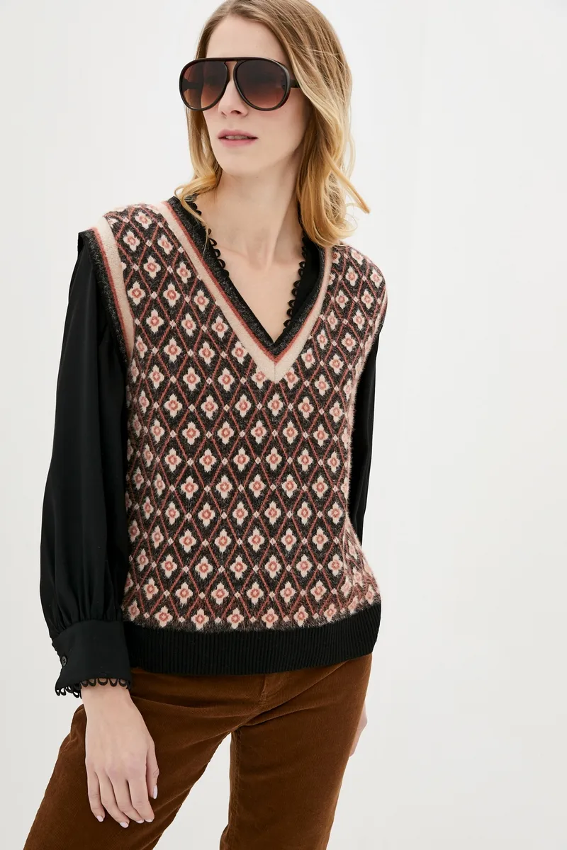 Жилет SEWEL QW875 42-44 Чорний з бежевим