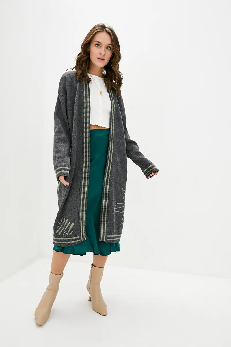 Кардиган SEWEL XW830 42-44 Темно-сірий з білим