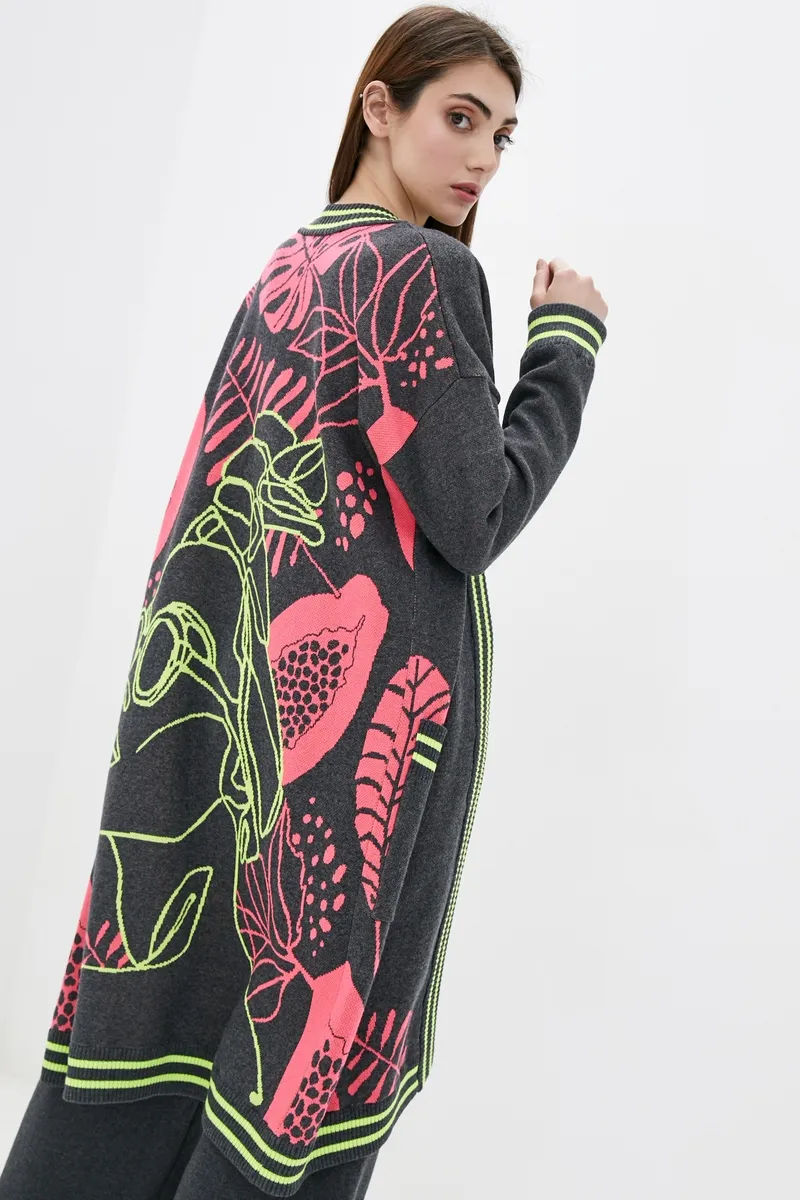 Кардиган SEWEL XW830 42-44 Темно-сірий з рожевим