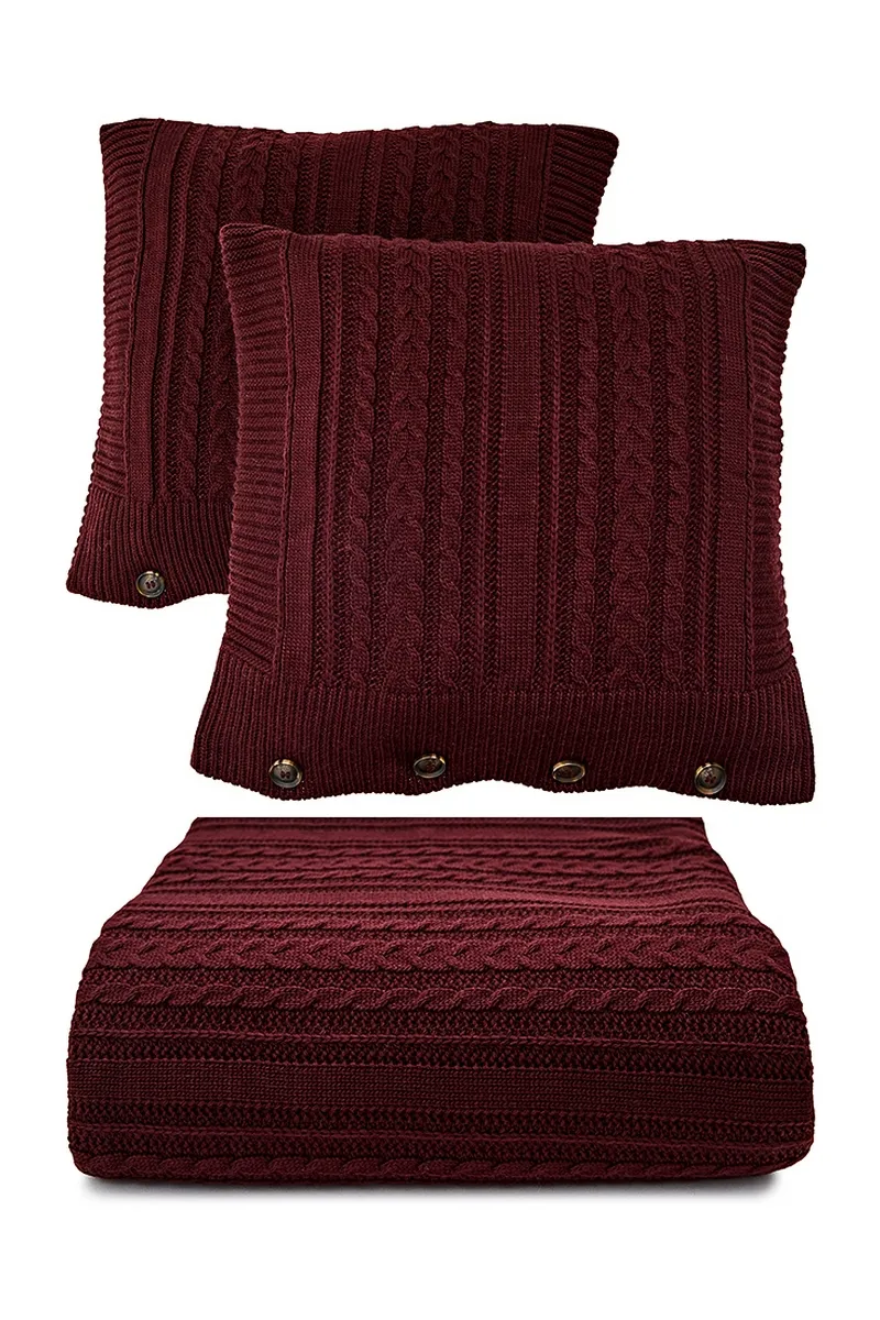 В'язане покривало з наволочками SEWEL OA795 220х240 Бордо